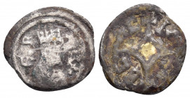 AXUM. Ebana, Circa 460-480. (Silver, 14 mm, 0.62 g). EBΛNΛ crowned and draped bust to right; within several circular borders. Rev. BCΛCIΛEY cross-cros...