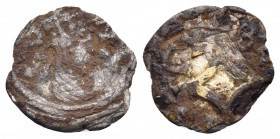 AXUM. Ebana, Circa 460-480. (Silver, 12 mm, 0.35 g). EBΛNΛ crowned and draped bust to right; within several circular borders. Rev. BCΛCIΛEY cross-cros...