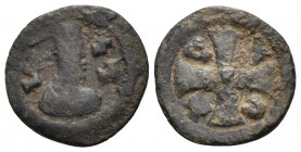 AXUM. Joel, circa 600. Lepton (Copper, 14 mm, 1.19 g). NG-S ("King" in Ge'ez) Crowned and draped bust to right; within crown, cross; before head, cros...