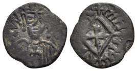 AXUM. Hethasas, Circa 620-630. Lepton (Copper, 13 mm, 0.71 g). NGS HTZ ("King Hethasas" in Ge'ez) Draped bust facing, wearing crown with pendants, hol...