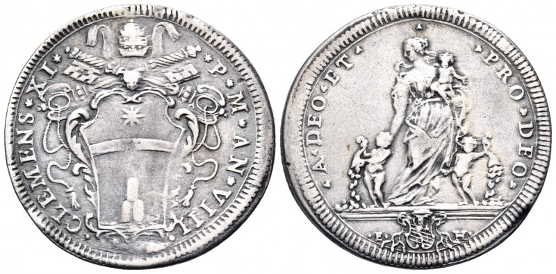 ITALY. Papal States. Clement XI (Giovanni Francesco Albani). Testone (Silver, 32...