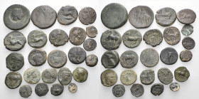 GREEK. Circa 5th-2nd centuries BC. (Silver/Bronze, 120 g). A lot of Twenty-Seven (24) Greek silver (1) and bronze (23) coins from several cities and c...