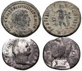 ROMAN IMPERIAL. 1st-4th centuries. (Silver/Bronze, 5.81 g). A Lot of Two (2) coins, including a denarius of Titus, as Caesar, and a Follis of Constant...
