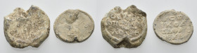 BYZANTINE SEALS. Circa 6th -11th century AD. (Lead, 12 g). Lot of Two (2) Byzantine seals. Fine. Lot sold as is, no returns (2) .