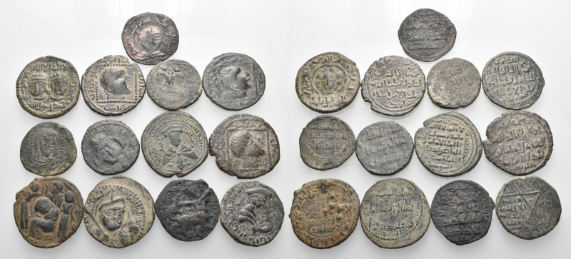 ISLAMIC. Circa 11th-13th century. (Bronze, 143 g). A lot of Thirteen (13) coins ...