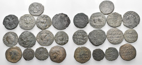 ISLAMIC. Circa 11th-13th century. (Bronze, 140 g). A lot of Thirteen (13) coins of various Islamic dynasties, mostly from the Ayyubid and Artuqid peri...