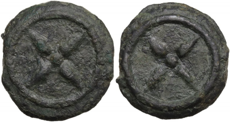 Greek Italy. Inland Etruria, uncertain mint. Wheel/Wheel series. AE Cast Uncia, ...