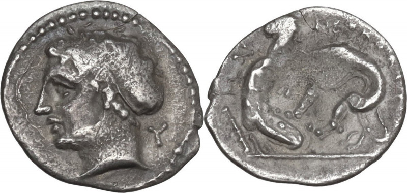 Greek Italy. Central and Southern Campania, Neapolis. AR Obol, c. 350-325 BC. Ob...