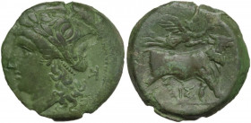 Greek Italy. Central and Southern Campania, Neapolis. AE 20 mm, c. 275-250 BC. Obv. Laureate head of Apollo left; behind, K reversed. Rev. Man-headed ...