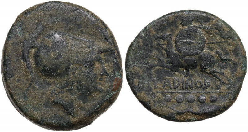 Greek Italy. Eastern Italy, Larinum. AE Quincunx, c. 210-175 BC. Obv. Head of Ma...