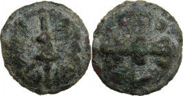Greek Italy. Northern Apulia, Luceria. Light series. AE Cast Quadrunx, c. 217-212 BC. Obv. Thunderbolt. Rev. Club; four pellets above; L below. HN Ita...