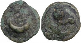 Greek Italy. Northern Apulia, Luceria. Cast AE reduced Semuncia, c. 217-212 BC. Obv. Crescent. Rev. Thyrsos with fillets. HN Italy 677f; Vecchi ICC 35...