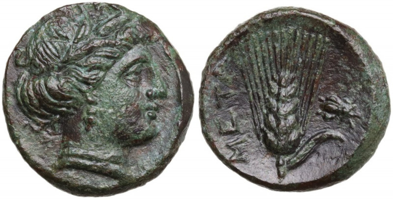Greek Italy. Southern Lucania, Metapontum. AE 14 mm, c. 300-250 BC. Obv. Wreathe...