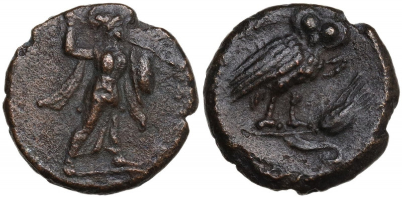 Greek Italy. Southern Lucania, Metapontum. AE 14 mm, c. 300-250 BC. Obv. Athena ...