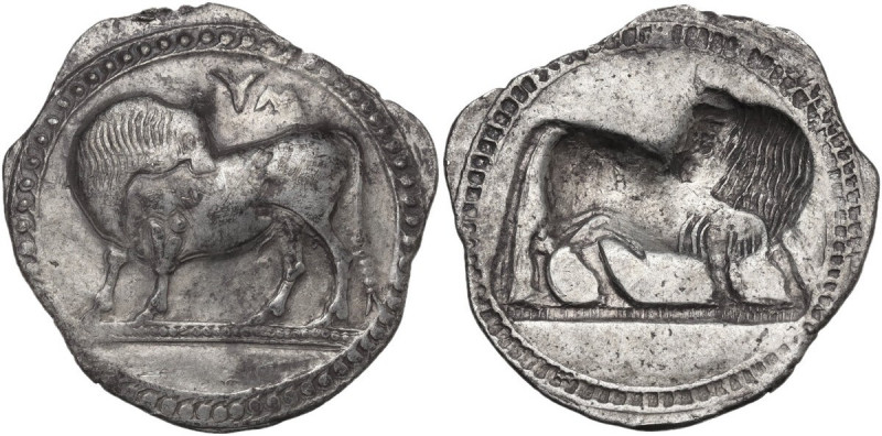 Greek Italy. Southern Lucania, Sybaris. AR Stater, c. 550-510 BC. Obv. Bull stan...