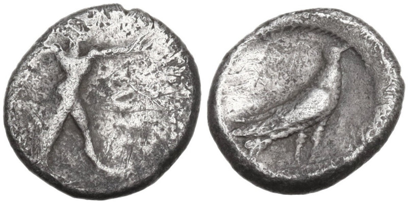 Greek Italy. Southern Lucania, Sybaris. AR Triobol, c. 453-448 BC. Obv. Poseidon...