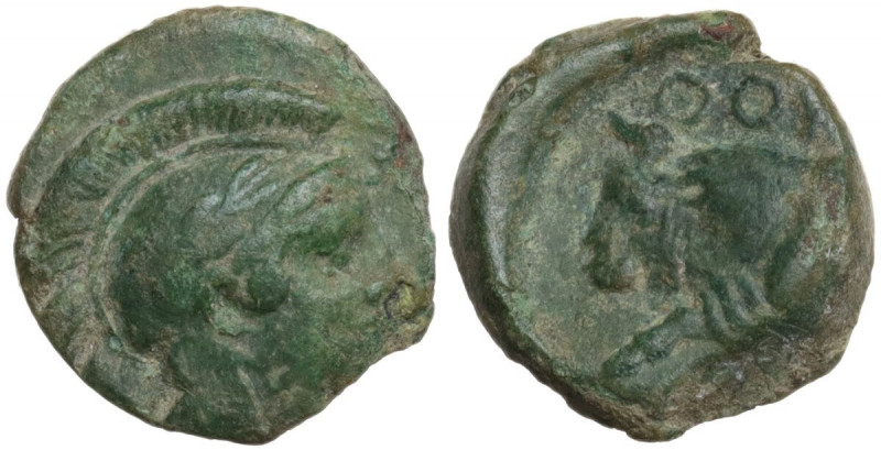Greek Italy. Southern Lucania, Thurium. AE 12.5 mm, c. 435-410/405 BC. Obv. Head...