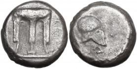 Greek Italy. Bruttium, Kroton. Alliance issue with Temesa. AR Nomos, c. 430-420 BC. Obv. [ϘPO]-TE. Tripod, legs terminating in lion's feet. Rev. ϘPO. ...