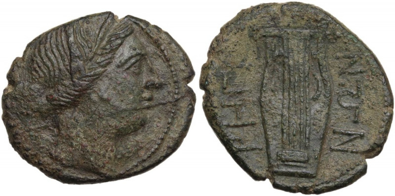 Greek Italy. Bruttium, Rhegion. AE 24 mm, c. 260-218 BC. Obv. Head of Artemis ri...