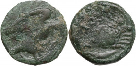 Sicily. Akragas. AE Hexas, c. 420-406 BC. Obv. Eagle standing right on fish. Rev. Crab; two pellets flanking; below, two fishes right. HGC 2 148; CNS ...