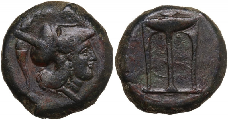 Sicily. Ameselon. AE 27.5 mm, c. 343-339 BC. Obv. Head of Athena right, wearing ...