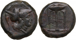 Sicily. Ameselon. AE 27.5 mm, c. 343-339 BC. Obv. Head of Athena right, wearing crested Corinthian helmet. Rev. Filleted tripod. HGC 2 224; CNS III pp...