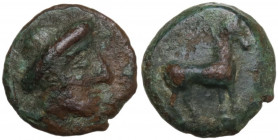 Sicily. Eryx. AE10 mm, c. 4th Century BC. Obv. Female head right. Rev. Horse standing right. HGC 2 329; CNS I 16. AE. 0.98 g. 10.00 mm. RR. Good VF.