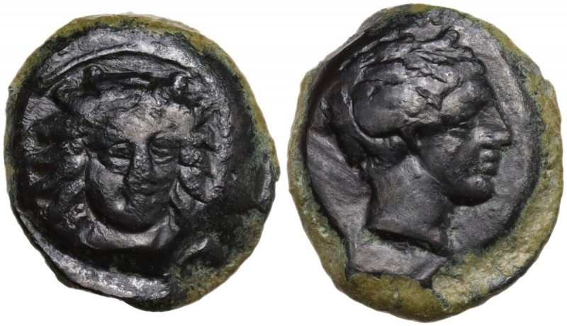 Sicily. Motya. AE Hexas, c. 400-397 BC. Obv. Head of nymph facing slightly right...