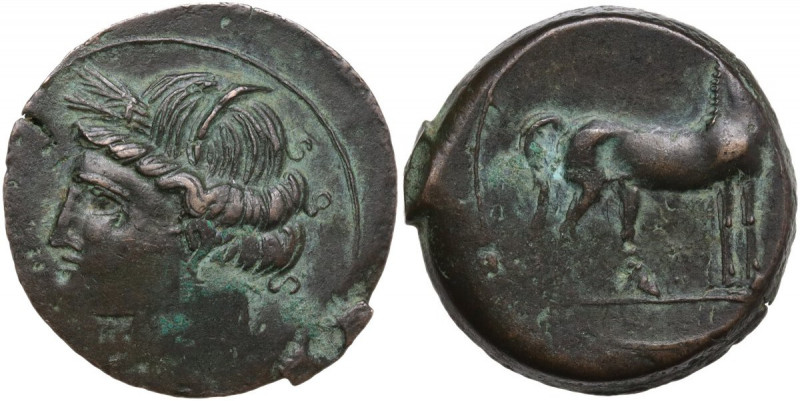 Punic Sardinia. AE Shekel. Circa 264-238 BC. Uncertain mint. Obv. Wreathed head ...