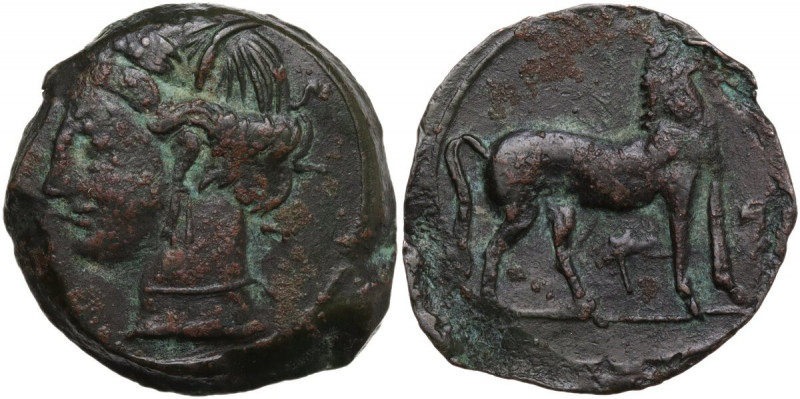 Punic Sardinia. AE Shekel. Circa 264-238 BC. Uncertain mint. Obv. Wreathed head ...