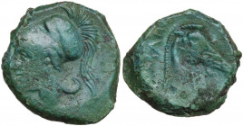 Anonymous. AE Half Unit, Neapolis, after 276 BC. Obv. Helmeted head of Minerva left. Rev. Bridled horse's head right; in left field, ROMAИO upwards. C...