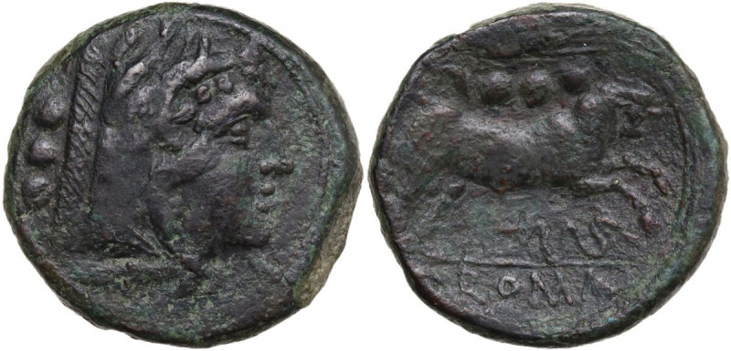 Corn-ear series. AE Quadrans, 214-212 BC, Sicily. Obv. Head of Hercules right, w...