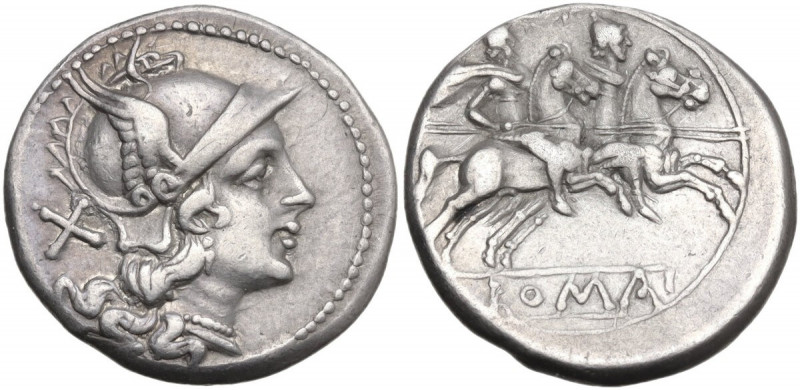 Anonymous. AR Denarius, uncertain Lucanian mint (Venusia?), 209 BC. Obv. Helmete...