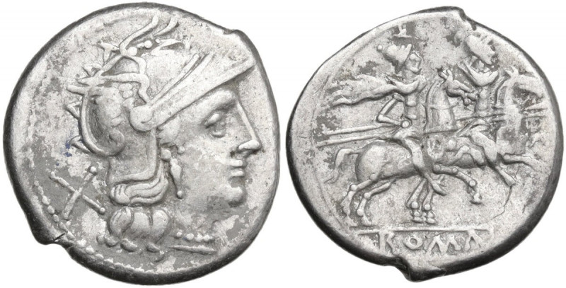 Anonymous. AR Denarius, uncertain Spanish mint, 204 BC. Obv. Helmeted head of Ro...