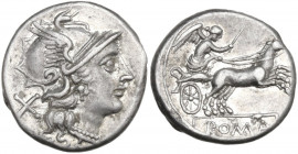 Anonymous. AR Denarius, 157-156 BC. Obv. Helmeted head of Roma right, X behind. Rev. Victory in biga right; in exergue, ROMA. Cr. 197/1. AR. 4.05 g. 1...
