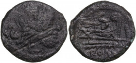 Anonymous. AE Semis, unofficial issue or contemporary forgery, c. 150 BC. Obv. Laureate head of Saturn right; S retrograde behind. Rev. Prow of galley...