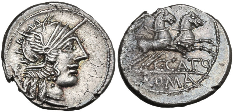 C. Cato. AR Denarius, 123 BC. Obv. Helmeted head of Roma right; behind, X. Rev. ...