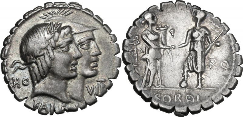 Q. Fufius Calenus and Mucius Cordus. AR Denarius serratus, 70 BC. Obv. Jugate he...