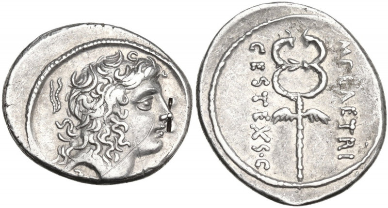 M. Plaetorius M. f. Cestianus. AR Denarius, 69 BC. Obv. Young male head right; b...