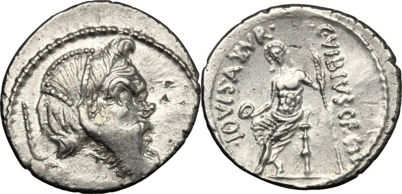 C. Vibius C. f. C. n. Pansa Caetronianus. AR Denarius, 48 BC. Obv. Mask of beard...