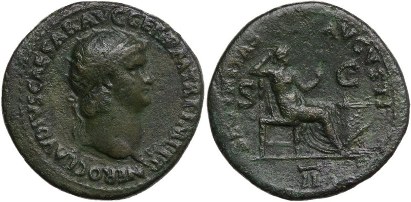 Nero (54-68). AE Dupondius. Obv. NERO CLAVDIVS CAESAR AVG GER PM TR P IMP PP. Ra...