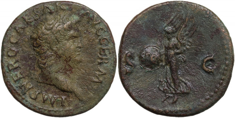 Nero (54-68). AE As, Rome mint. Obv. IMP NERO CAESAR AVG GERM. Laureate head rig...