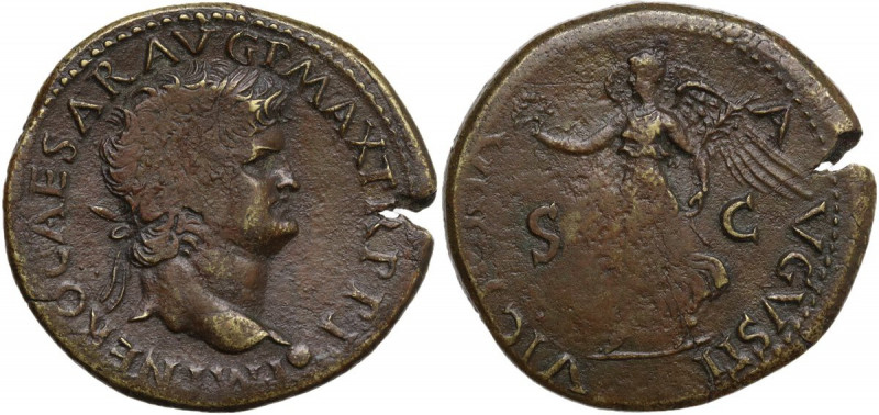 Nero (54-68). AE Dupondius, Lugdunum mint, c. 66 AD. Obv. IMP NERO CAESAR AVG P ...