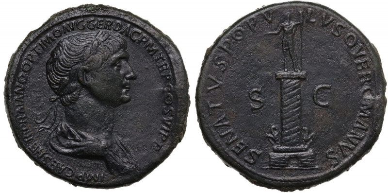 Trajan (98-117 AD). AE Sestertius. Rome mint. Struck late AD 114-early 116. Obv....