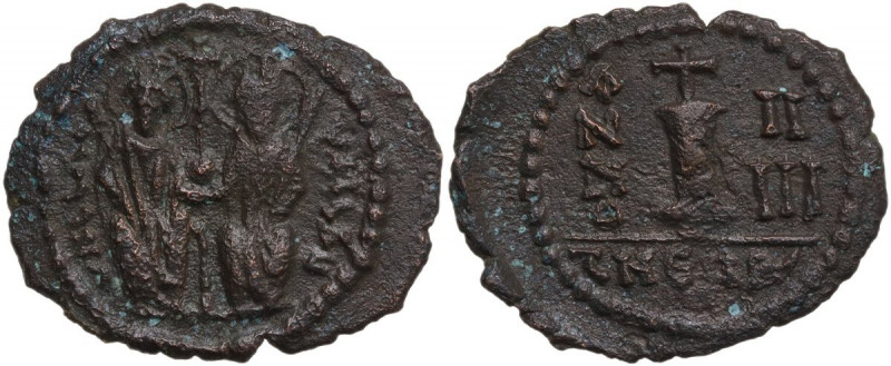 Justin II and Sophia (565-578). AE Decanummium (19mm, 3.03 g). Theoupolis (Antio...