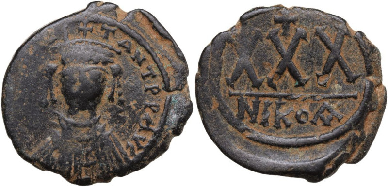 Tiberius II Constantine (578-582). AE 3/4 Follis – 30 Nummi. Nicomedia mint, 1st...