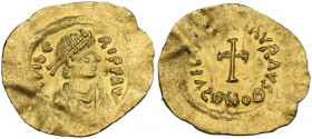 Maurice Tiberius (582-602). AV Tremissis, Constantinople mint. Obv. DN TIbERI PP AVI. Diademed, draped and cuirassed bust right. Rev. VIC[TOR] mAVR AY...