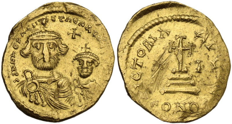 Heraclius, with Heraclius Constantine (610-641). AV Solidus, Constantinople mint...