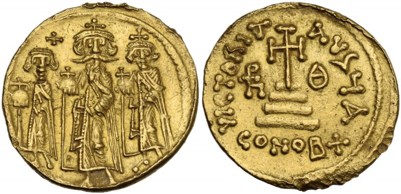 Heraclius, with Heraclius Constantine and Heraclonas (610-641). AV Solidus. Cons...