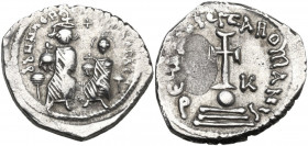 Heraclius, with Heraclius Constantine (610-641). AR Hexagram, Constantinople mint. Obv. dd NN hERACLIYS et hERA C. Heraclius and Heraclius Constantine...